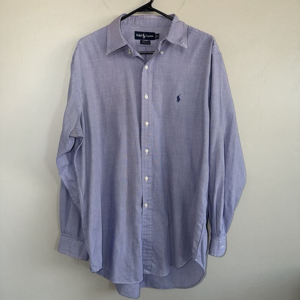 Ralph Lauren Yarmouth Button Down Shirt Mens 16 34/35 Purple Stripe Oxford Pony